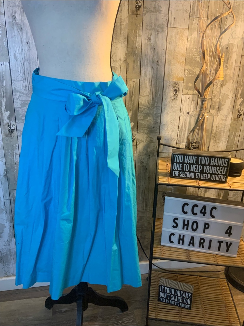 Talbots Bright Turquoise Tie-Waist A-Line Skirt